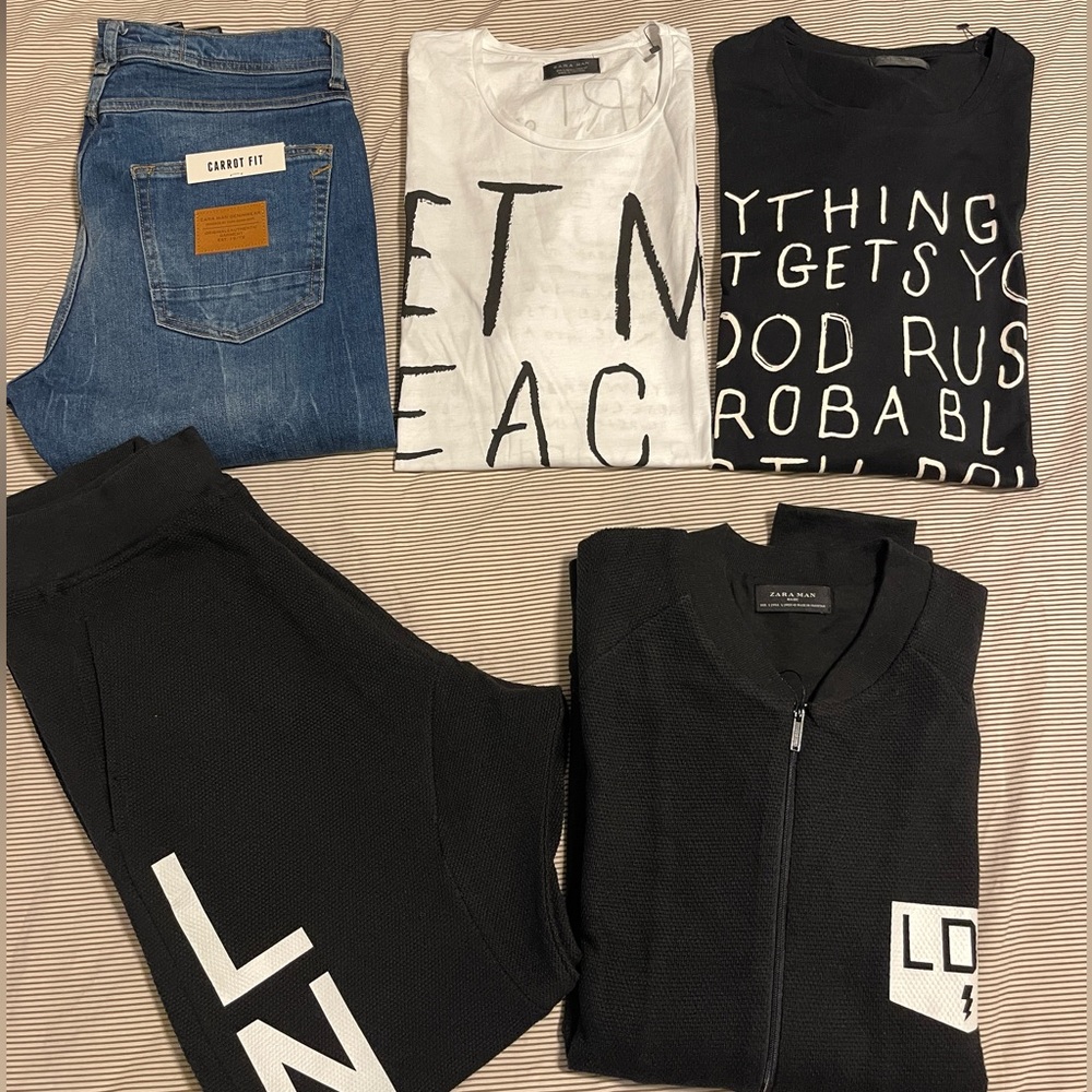 Lot 5 Mens Zara Carrot Jeans 31, 2 T-shirts L & Matchset Sweatpants/Sweatshirt L